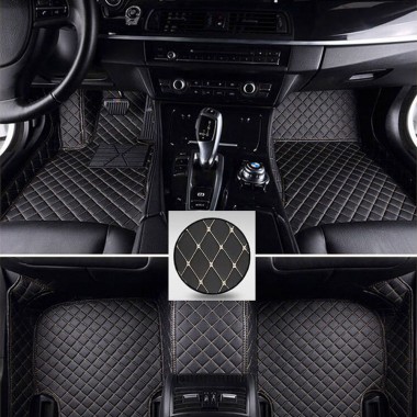 Purchase Black and Beige Stitching Luxury Leather Diamond Car Floor Mats
