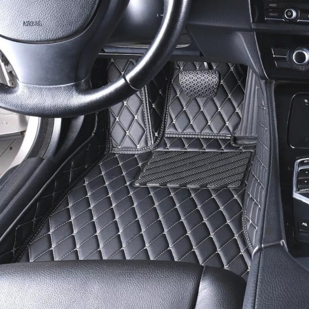 Purchase Black and Beige Stitching Luxury Leather Diamond Car Floor Mats Purchase Black and Beige Stitching Luxury Leather Diamond Car Floor Mats