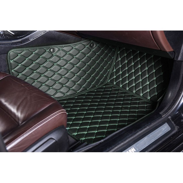 Purchase Black and Green Stitching Luxury Leather Diamond Car Floor Mats Purchase Black and Green Stitching Luxury Leather Diamond Car Floor Mats
