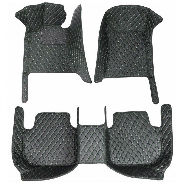 Purchase Black and Green Stitching Luxury Leather Diamond Car Floor Mats Purchase Black and Green Stitching Luxury Leather Diamond Car Floor Mats