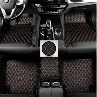 Purchase Black and Orange Stitching Luxury Leather Diamond Car Floor Mats