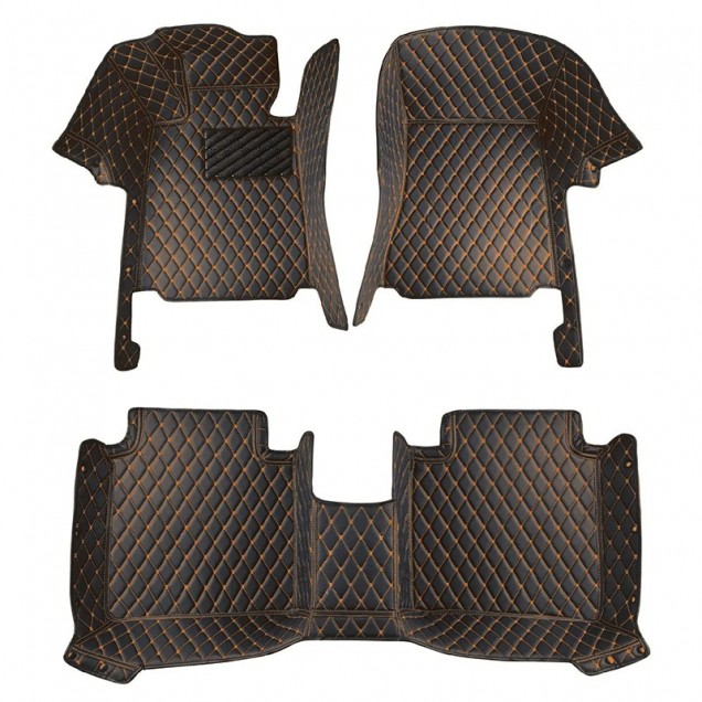 Purchase Black and Orange Stitching Luxury Leather Diamond Car Floor Mats Purchase Black and Orange Stitching Luxury Leather Diamond Car Floor Mats