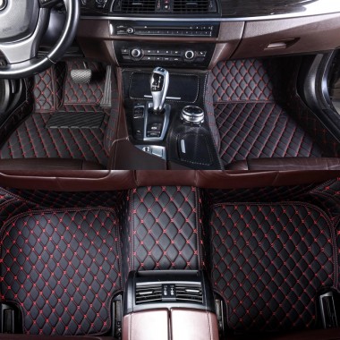 Purchase Black and Red Stitching Luxury Leather Diamond Car Floor Mats