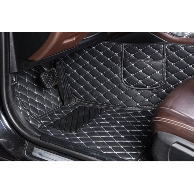 Purchase Black and White Stitching Luxury Leather Diamond Car Floor Mats Purchase Black and White Stitching Luxury Leather Diamond Car Floor Mats
