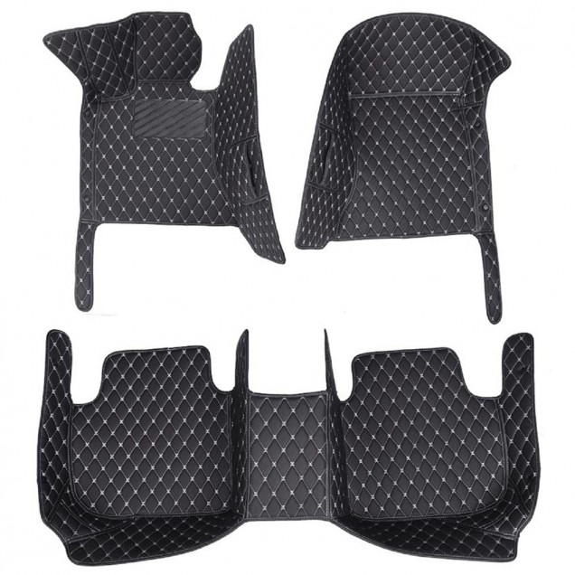 Purchase Black and White Stitching Luxury Leather Diamond Car Floor Mats Purchase Black and White Stitching Luxury Leather Diamond Car Floor Mats