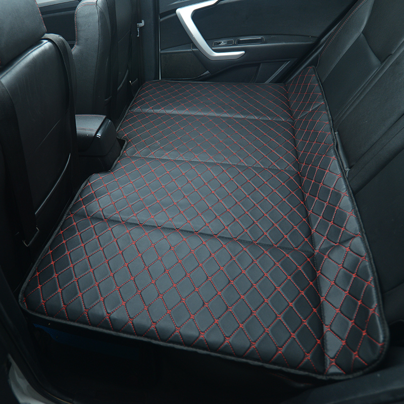 Universal Diamond Car Bed - Non-Inflatable Black and Red Stitching Luxury Leather Diamond Car Bed Mattress