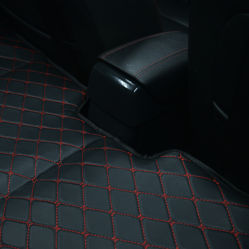 Universal Diamond Car Bed - Non-Inflatable Black and Red Stitching Luxury Leather Diamond Car Bed Mattress