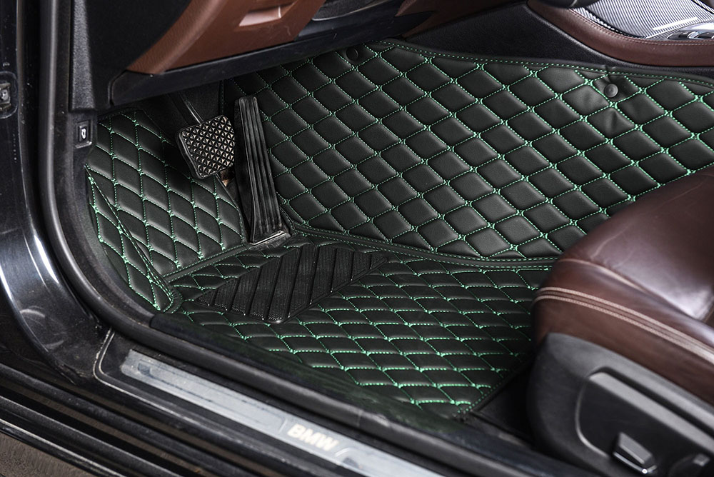 Purchase Black and Green Stitching Luxury Leather Diamond Car Mats