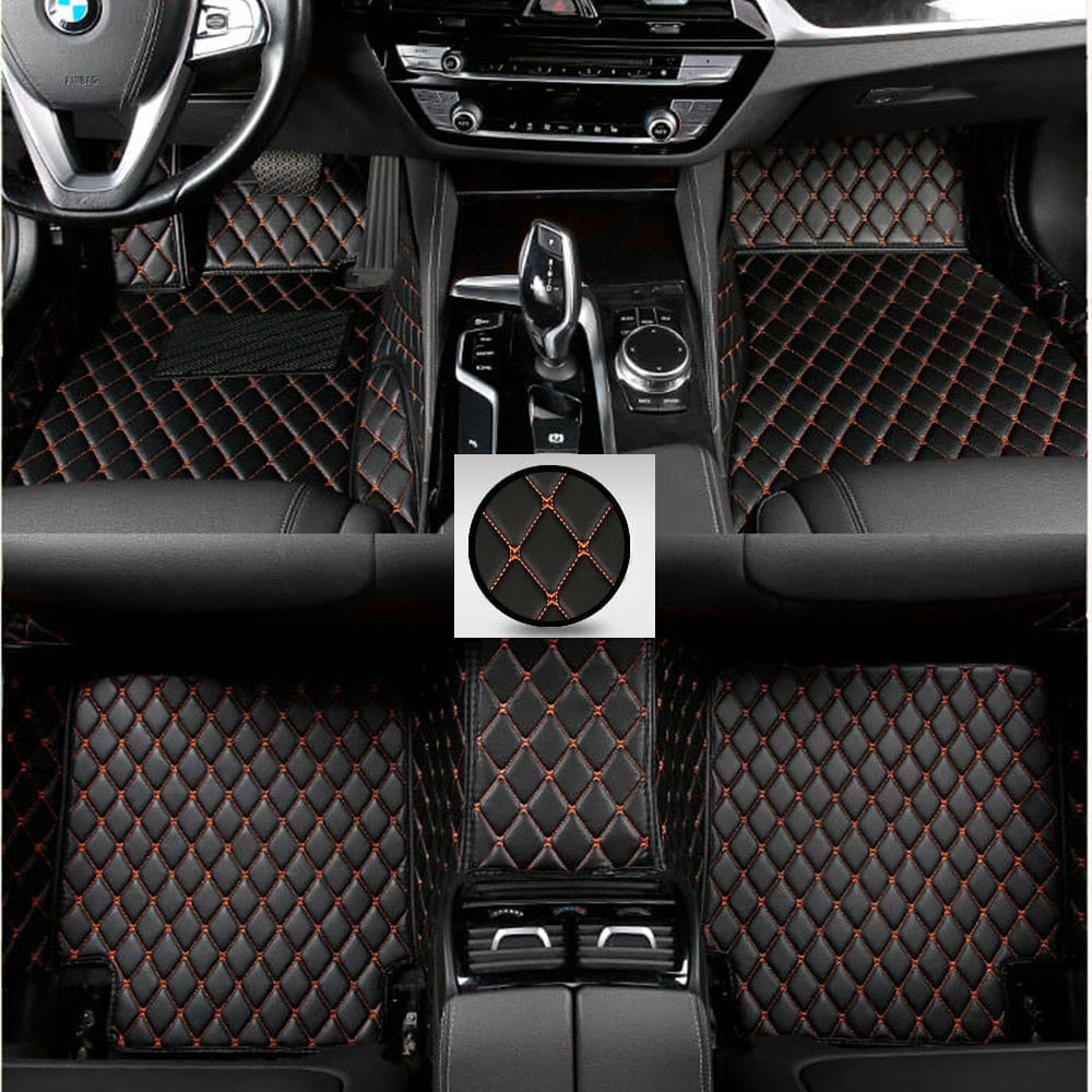 Purchase Black and Orange Stitching Luxury Leather Diamond Car Mats
