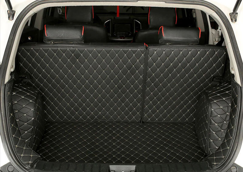 Purchase Black and Beige Stitching Full Cover Luxury Leather Diamond Trunk Car Mats
